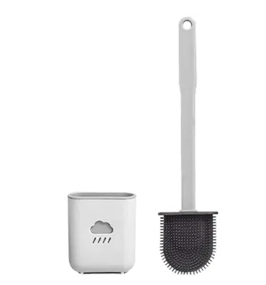 Produktbild von Toilettenbürste Silikon, Upgrade WC Bürste mit Halter Wandmontage & Stehen Silikon Klobürste Set, Doppelseitiger Reinigungsbürstenkopf, Langer Stiel klobürste und Behälter