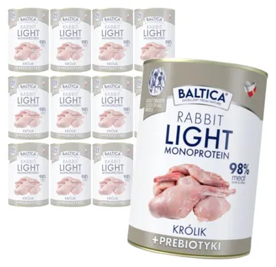 Produktbild von Baltica Monoprotein Light Kaninchen Präbiotika 12x400g Hypoallergenes getreidefreies Nassfutter für Hunde
