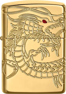 Produktbild von ZIPPO - Chinese Dragon - Multi Cut/ Epoxy Inlay Armor® High Polish Poliert Gold Plate - Gold Rot Chinesischer Drache Tempel Sturmfeuerzeug nachfüllbar Benzin 60002847
