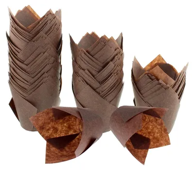 Produktbild von 200 Stück Tulpenförmchen für Cupcakes, natürliches Backpapier, fettdicht, für Hochzeit, Geburtstag, Party, Babyparty (Braun)