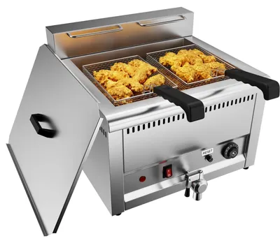 Gewerbliche Fritteuse 22 l 5000 W Edelstahl mit Deckel