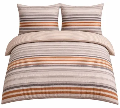Produktbild von Bettwäsche Renforcé 155x220cm 4-tlg Set Grau Beige Gestreift mit Reißverschluss