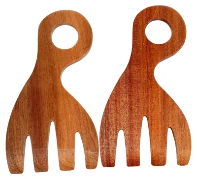 Produktbild von 2-teiliges Salatbesteck aus Holz: Salatkralle für Küche, Pasta und Obst, Servierbesteck zum Mischen von Speisen