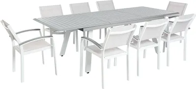 Produktbild von BELIANI Gartenmöbel Set Weiß Aluminium Grau Kunstholz 8-Sitzer Terrasse Outdoor Modern Tisch Ausziehbar 175-255 x 100 cm 8 Stühle mit Textilbespannung