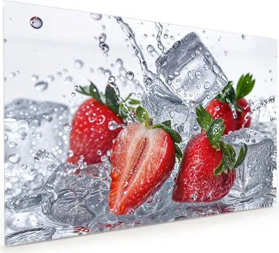 Produktbild von Küchenrückwand Spritzschutz Glas mit Motiv Erdbeeren im Wasser 40 x 40 cm
