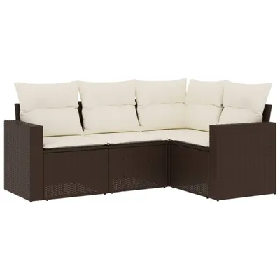 Produktbild von 4-tlg. Garten-Sofagarnitur mit Kissen Braun Poly Rattan