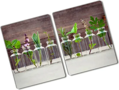 Produktbild von Tulup Glas Herdabdeckplatte - 2x40x52 cm - Glaskeramikkochfeld-Abdeckung Spritzschutz Glasabdeckplatte Kochplattenabdeckung und Schneidebrett - Zweiteilig - Blumen & Pflanzen - Pflanzen in Gläsern - Grün