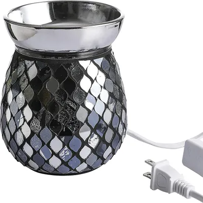 Produktbild von Whole Hausewares 12,5 X 14,5 cm Mosaik Glas Duftwärmer, (Schwarz/Silber)