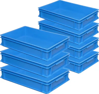 Produktbild von 7 Eurobehälter mit 2 Griffleisten, LxBxH 600x400x120 mm, 23 Liter, blau