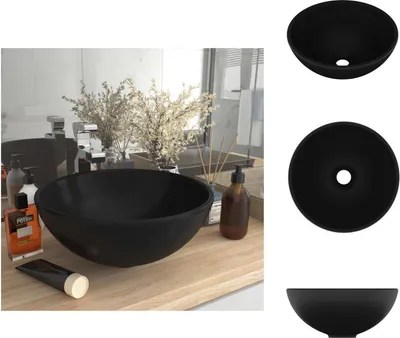 Immagine prodotto di vidaXL Lavabo rotondo nero opaco 32,5x14 cm in ceramica - Lavabo da bagno