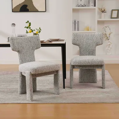 Produktbild von Polstersessel-Set 2er-Set Chenille Gummiholzbeine armlehnefrei gebogene Rückenlehne Weiß-Schwarz 64x56x86cm