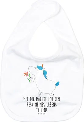 Produktbild von Mr. & Mrs. Panda Lätzchen Einhorn Blume - Weiß - Geschenk, Unicorn, Liebe, Schlabberlatz, Liebesbeweis, Pärchen, Baumwoll, Sabberlätzchen, Partner, Einhörner, Für Babys