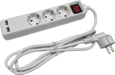 Produktbild von Entac Steckdosen-Verlängerungskabel S1 3 Steckdosen mit Schalter 1,5m 3G1,5 2 USB, 1,5 m, Drinnen, IP20, Kunststoff, Metall, Weiß, 3 AC-Ausgänge
