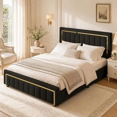 Productafbeelding van Boxspringbed 140x200 met opbergruimte, tweepersoonsbed, jeugdbed met hoofdeinde, bedframe met lattenbodem, bed met opbergruimte, fluweel (zwart, 140 x 200 cm)