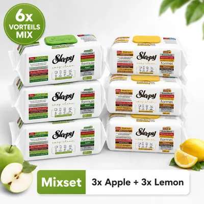 Produktbild von Sleepy Easy Clean Apfel & Zitrone Mix 6er Set – je 3x Apple & Lemon – 600 Reinigungstücher, KI-generiertes Bild