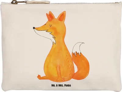 Produktbild von Mr. & Mrs. Panda kosmetiktäschchen Einhorn Fuchs Größe M - Weiß - Geschenk, Kosmetiktasche, Stoffbeutel, Schlampermäppchen, Etui, Unicorns, Fuchshörnchen, Pouch, Füchse