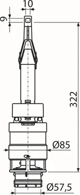 Technical drawing of a plumbing component with dimensions.