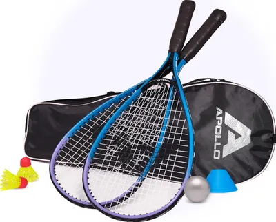 Produktbild von Apollo Speed Badminton Set | Badminton Schläger in versch. Farben | Federball Set | Squash Schläger Set | Badminton Tasche und Badmintonschläger | Federball Schläger | Federball Set Kinder - blau