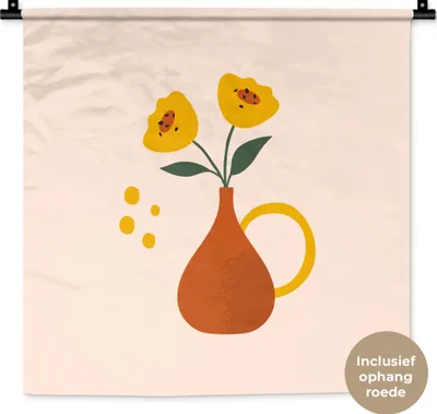 Produktbild von MuchoWow® Wandteppich Wandbehang Vase - Blumen - Pastell 60x60 cm Tapisserie Dekoration Wandtuch - Dekorationen - Wand Decke