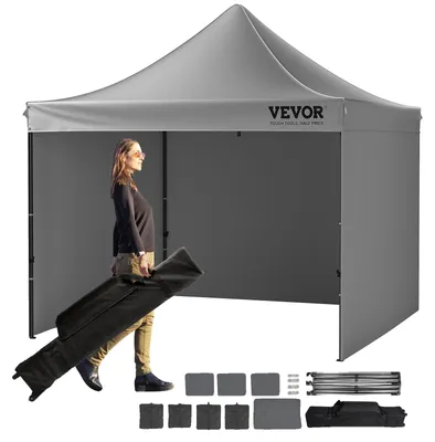 Obrázek produktu pro VEVOR altán 304.8x304.8x320cm zahradní stan 500DPolyuretanstříbrná tkanina skládací altán výškově nastavitelný včetně úložné tašky party stan 6-8 osob pop up stan skládací stan zahradní altán pro kempování výlet