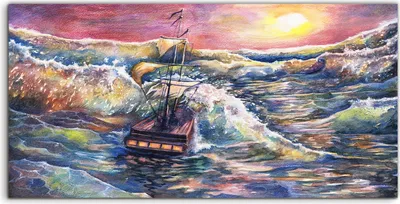 Produktbild von Coloray Glasbild 140x70  Wandbild Glasbilder Wellen Meer Segel Schiff Himmel bunte