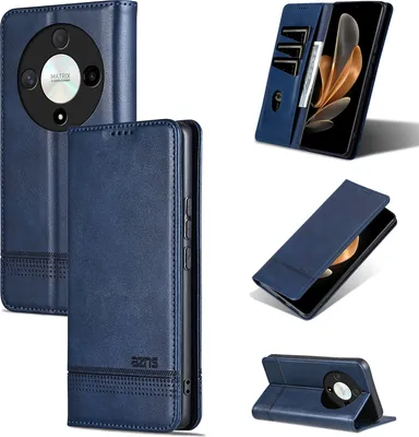 Image de Etui en cuir pour Honor X9B / Magic6 Lite, étui portefeuille pliable avec fermeture magnétique et support bleu