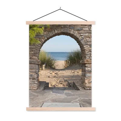Produktbild von MuchoWow® Textilposter Aussicht - Strand - Düne - Pflanzen 120x160 cm mit holzfarbenen Rahmen - Plakatkarton