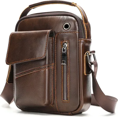 Produktbild von ASKSA Herren Umhaengetasche Leder Schultertasche Vintage Crossbody Bag Messenger Umhaengen Ledertasche Maenner Tasche fuer Business Arbeit Reise,Kaffee
