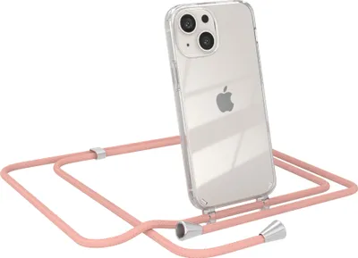 Produktbild von EAZY CASE Handykette kompatibel mit Apple iPhone 13 Mini, Handyhülle mit Umhängeband, Handykordel, Schutzhülle Clear, Band in Rosa