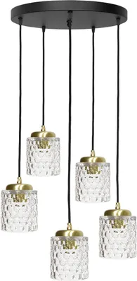 Produktbild von Pendelleuchte Messing Glas E27 D: 45 cm H: max. 122 cm in Schwarz matt rund Vintage