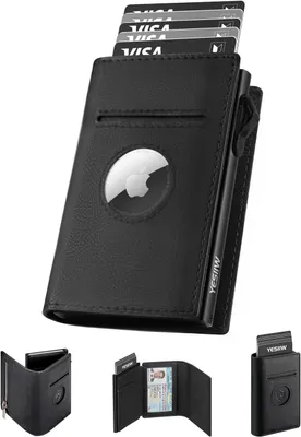Produktbild von Jaiiw Herren Airtag Wallet Münzfach, schlanker RFID -Schutz, Kartenhalter, Smart Wallets Männer, A01 - Schwarz, modern