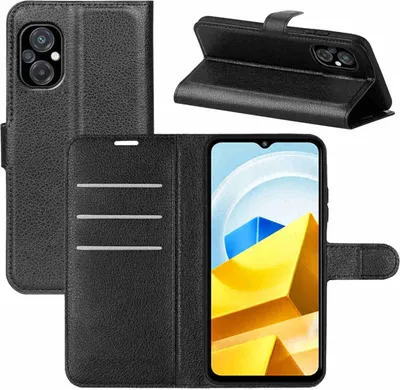 Image de Étui de protection en simili cuir noir pour téléphone Xiaomi Poco M5 - Neuf