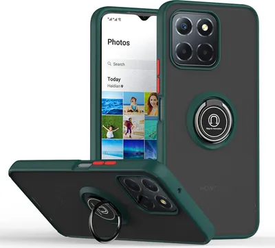 Image de Etui pour Honor X8 5G étui TPU translucide mat avec porte-anneau et support vert foncé