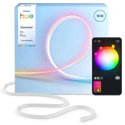 Produktbild von Philips Hue Essential Flex Lightstrip 10 m, Intelligenter Leuchtstreifen, Bluetooth/Zigbee, Mehrfarbig, Silikon, Multi, 39,5 W