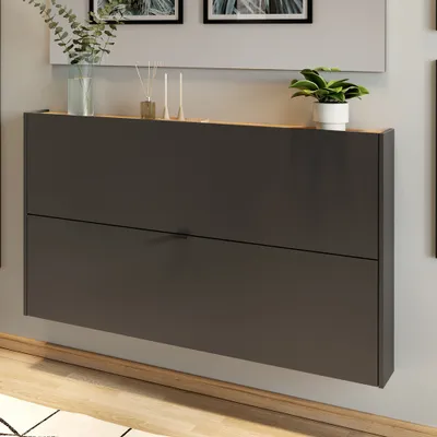 Produktbild von Flurschrank Schuhschrank 140cm in grau mit Eiche ABERDEEN-01 ideal für schmale Flure