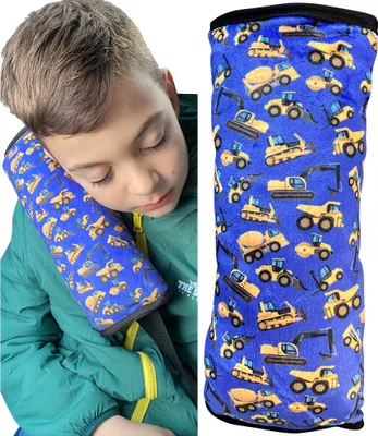 Produktbild von HECKBO® Baufahrzeuge Auto Schlafkissen für Kinder - maschinenwaschbar – hochwertiges Auto Gurtkissen, Gurtschoner, Gurtkissen, Gurtschutz, Kissen, Reisekissen, Urlaub - 30cm x 12cm