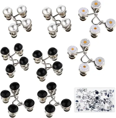Produktbild von 8 Set Verstellbaren Taillenschnallen Abnehmbaren Taillenknöpfen für Jeans Knöpfe Ohne Nähen Schnallenverlängerung Hosenbund Enger Machen Perfekte Passform Hosen Sofortiger Knopf (Weiß, Schwarz)