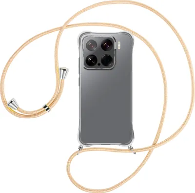 Produktbild von Handykette Backcover-Schutzhülle mit Band (Metall silberfarben) für Xiaomi 15 5G - Goldkordel