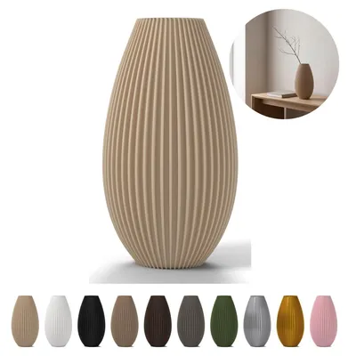 Image de Vase décoratif strié 17 cm, forme de goutte élancée en PLA – Beige