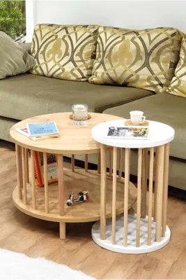 Produktbild von Skye Decor, Hochwertiges Nesting-Tischset (3 Teile) - Saphir Eiche, 100% Melamin