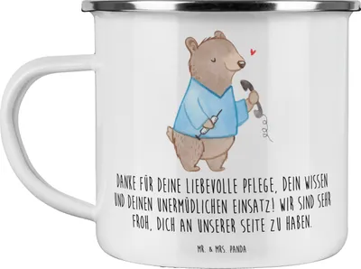 Produktbild von Mr. & Mrs. Panda Emaille Tasse Dankbare Pflegekraft - Weiß - Geschenk, Danke sagen, Pott, Helden, Anerkennung, Bedanken, Haferl, liebevolle Pflege, Wissen und Fürsorge