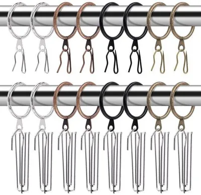 Produktbild von Unyqoos® Gardinenringe aus Metall mit Haken – Ø 30 mm, Schwarz, 120 Stück, für Fenster-, Tür- und Duschvorhänge