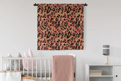Produktbild von MuchoWow® Wandteppich Wandbehang Rosa - Pantherdruck - Gold - Luxus 90x90 cm Tapisserie Dekoration Wandtuch - Wandaufhänger