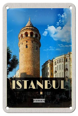 Produktbild von Blechschild Reise 12x18cm Retro Istanbul Turkey Galataturm Dekoration