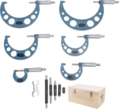 Produktbild von 6-teiliges Außenmikrometer-Set, 0–150 mm Bereich, 0,01 mm Teilung, Genauigkeit, Maschinist, mit Box
