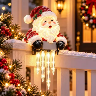 Produktbild von Weihnachtsmann Solar-Klemmleuchte, warmes Licht, Eiszapfen-Effekt, für Garten, Balkon, Zaun, Nacht-Automatik, wetterfest, Weihnachtsdeko