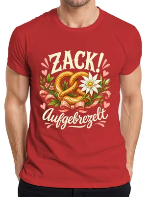 Zdjęcie produktu dla Zack! Koszulka męska na , wzór: "Wiesn Brezel Lederhose Dirndl", kolor: czerwony, rozmiar: 3XL