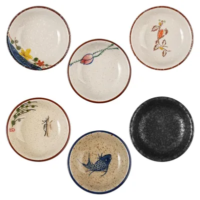 6er-Set Keramik-Dipschalen 10x2 cm, Japan-Stil, bunt