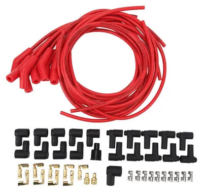 Image de Kit de câbles de bougies d'allumage de 8,5 mm de diamètre - Haute performance - Adapté aux voitures à 8 cylindres - Remplacement pour voitures classiques, de rallye ou de course - Meilleure gestion de l'allumage - Livré avec des capuchons de protection - Câbles d'allumage