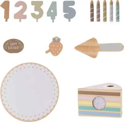 Produktbild von Kinderküchen-Set aus Holz für Rollenspiele: Geburtstagstorte mit 20 Teilen